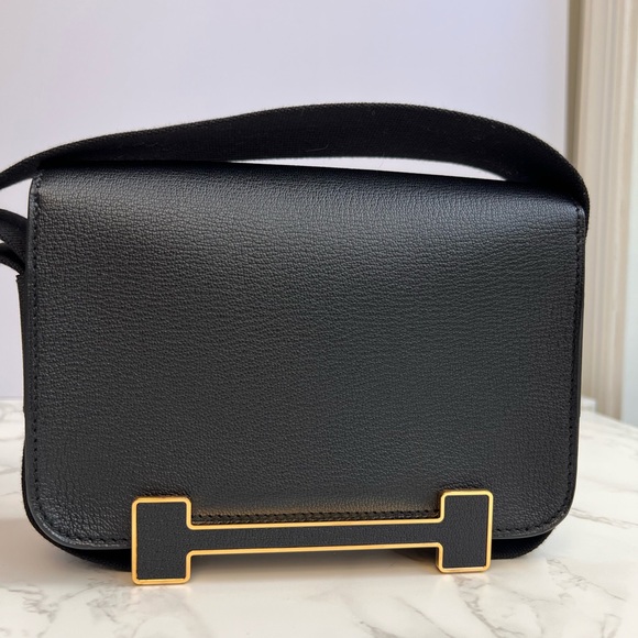 Authentic Brand New Hermes Geta Bag in black chevre leather - Picture 6 of 14